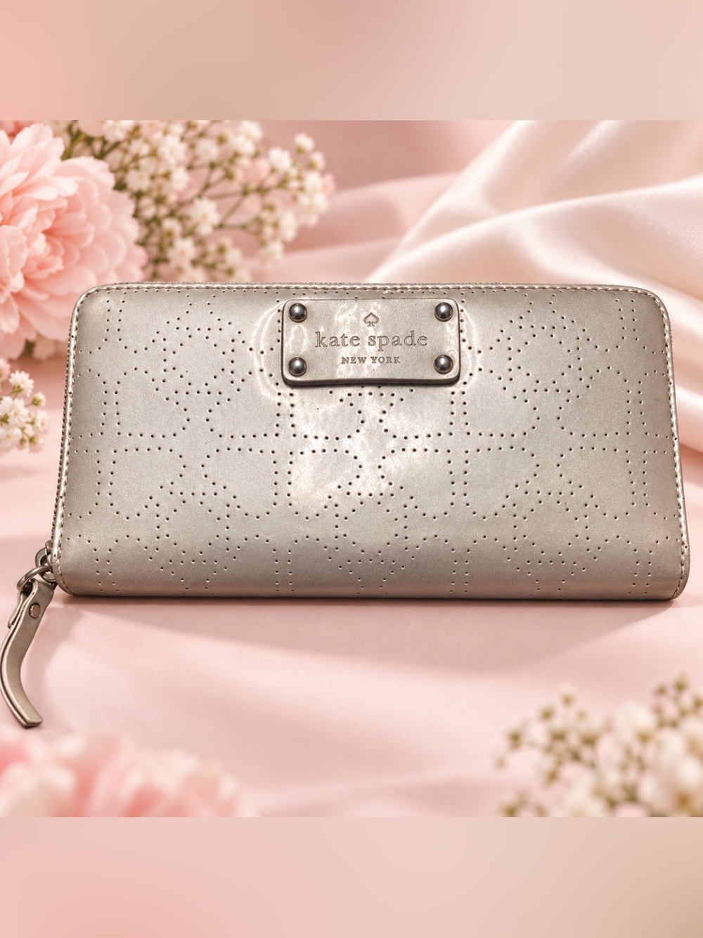 kate spade Silver Perforated Leather Wallet